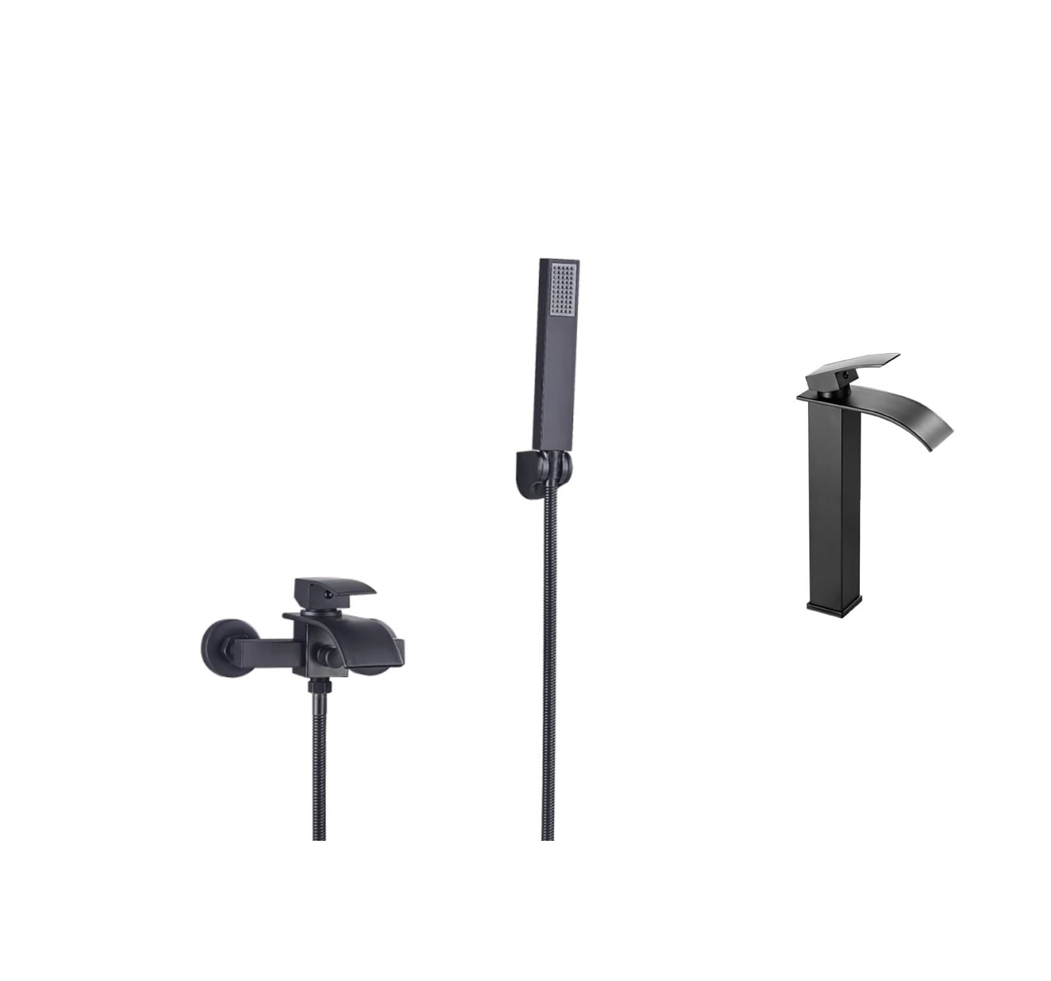 Set baterie cada si baterie chiuveta, Blackswan, Tip M53, model negru mat, dimensiune 20 cm — imaginea 2