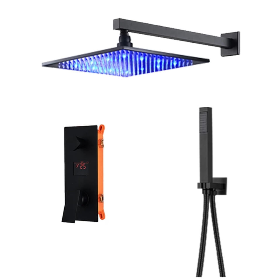 Set baterie dus, Blackswan, Tip M73.68 LED, model negru mat, dimensiune 30 cm — imaginea 2