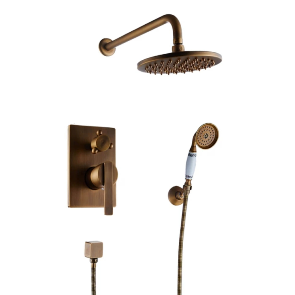 Set baterie dus, Blackswan, Tip M40.1, model bronz antichizat, dimensiune 20 cm