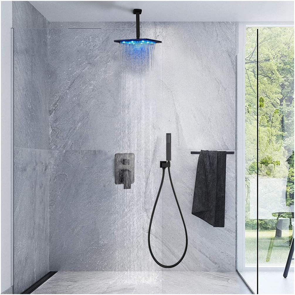 Set baterie dus, Blackswan, Tip M73.56 LED, model negru mat, dimensiune 30 cm — imaginea 2