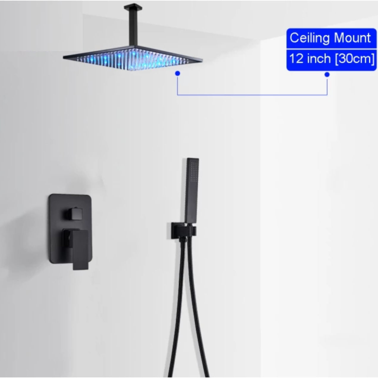 Set baterie dus, Blackswan, Tip M73.56 LED, model negru mat, dimensiune 30 cm — imaginea 3