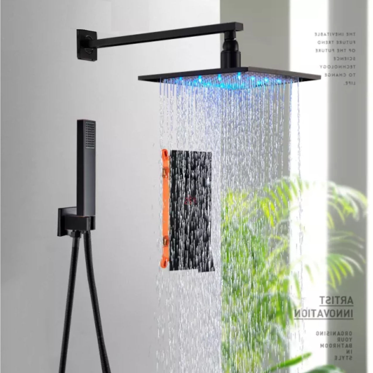Set baterie dus, Blackswan, Tip M73.68 LED, model negru mat, dimensiune 30 cm — imaginea 3
