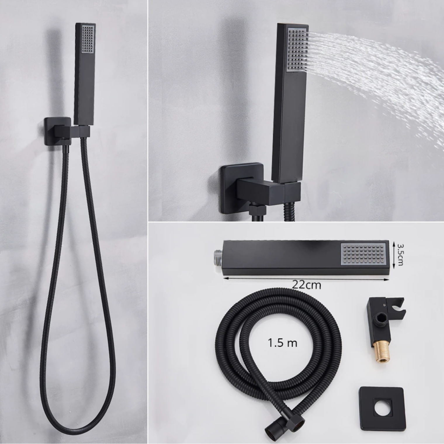Set baterie dus, Blackswan, Tip M73.50, model smart negru mat, dimensiune 25 cm — imaginea 4