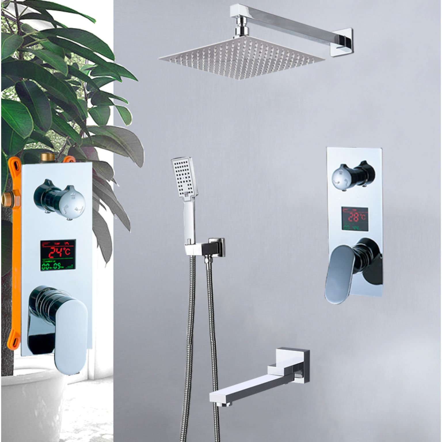Set baterie dus, Blackswan, Tip M73.54 Smart, model crom, dimensiune 40 cm — imaginea 2