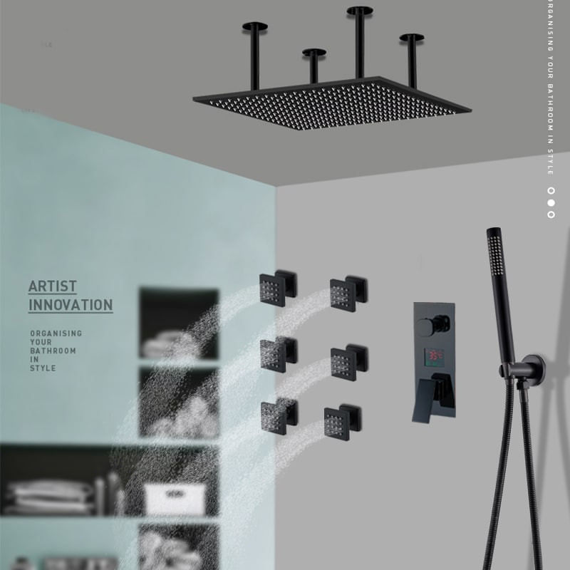 Set baterie dus, Blackswan, Tip M93, model SPA negru mat, dimensiune 50 cm — imaginea 2