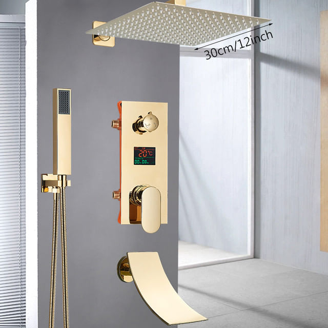 Set baterie dus, Blackswan, Tip M60.13, model auriu lucios cu pipa cascada, dimensiune 30 cm — imaginea 2