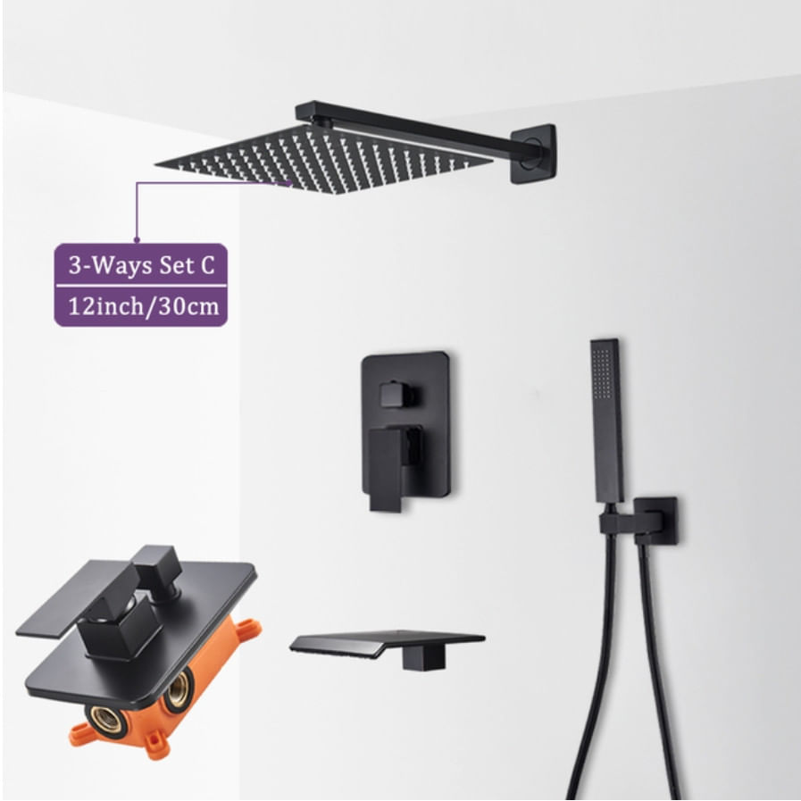 Set baterie dus, Blackswan, Tip M77.4, model cascada negru mat, dimensiune 40 cm — imaginea 2