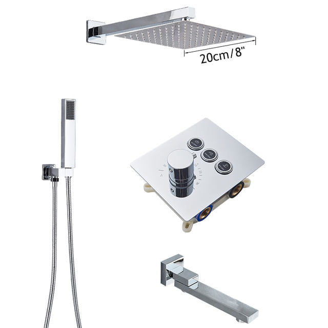 Set baterie dus, Blackswan, Tip M187, model crom, cu 3 cai, termostat si pipa mobila, dimensiune 20 cm — imaginea 2