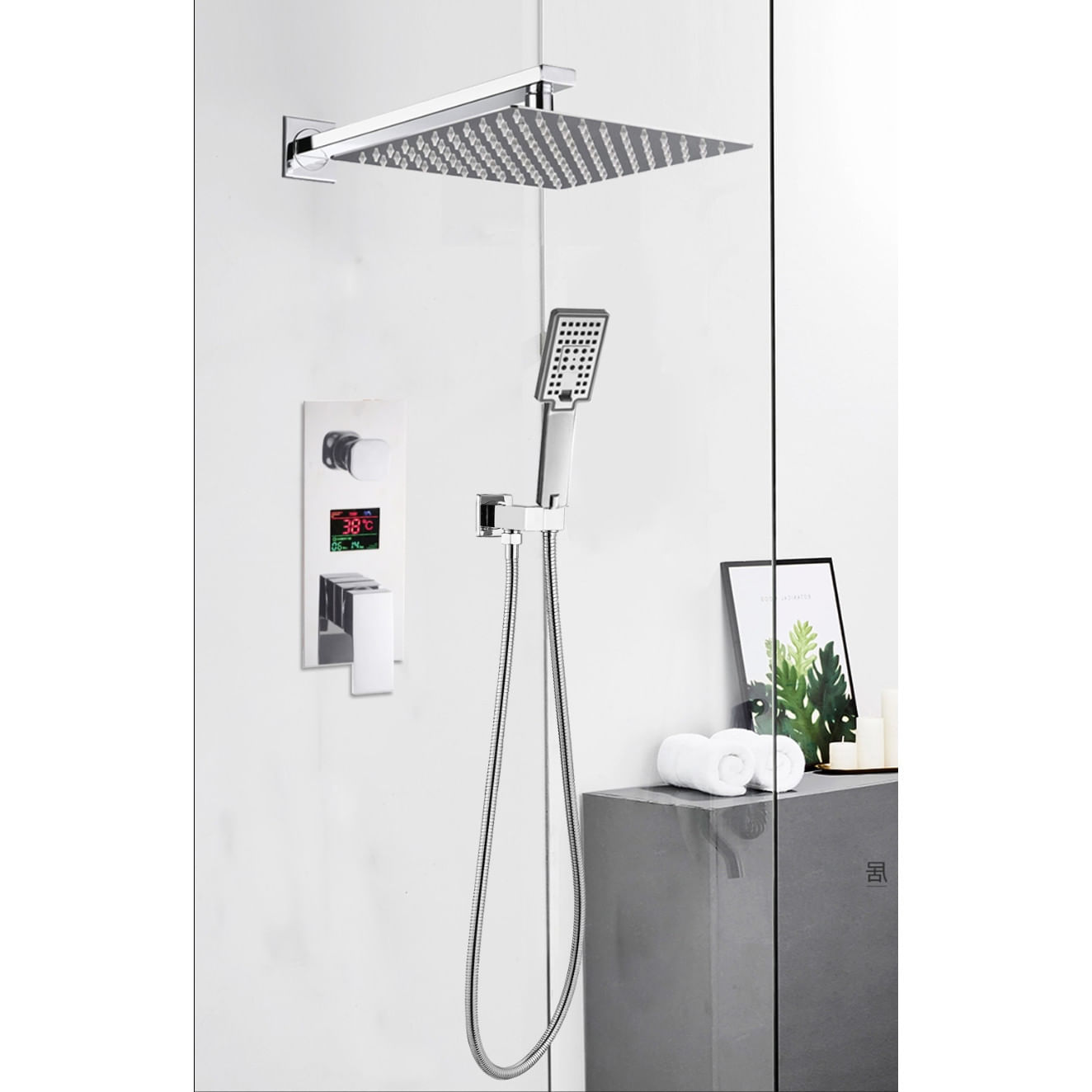 Set baterie dus, Blackswan, Tip M73.53 Smart, model crom, dimensiune 40 cm — imaginea 2