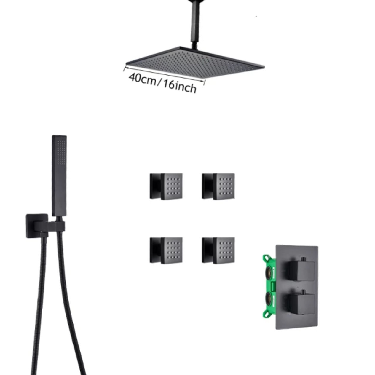 Set baterie dus, Blackswan, Tip M73.61 Duze masaj, model negru mat, dimensiune 40 cm — imaginea 3