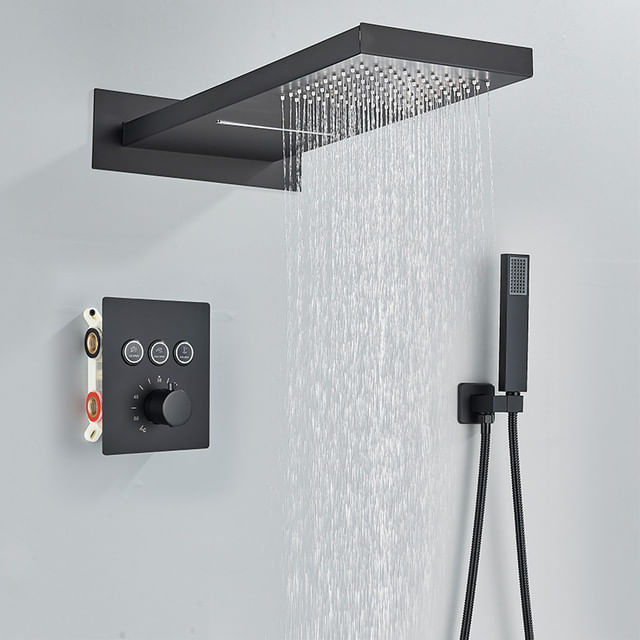 Set baterie dus, Blackswan, Tip M164, model negru mat, cu 2 cai, termostat, dimensiune 54 cm — imaginea 2