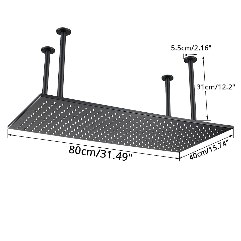 Set baterie dus, Blackswan, Tip M157, model negru mat, cu 2 cai, termostat si montare tavan, dimensiune 80 cm — imaginea 3