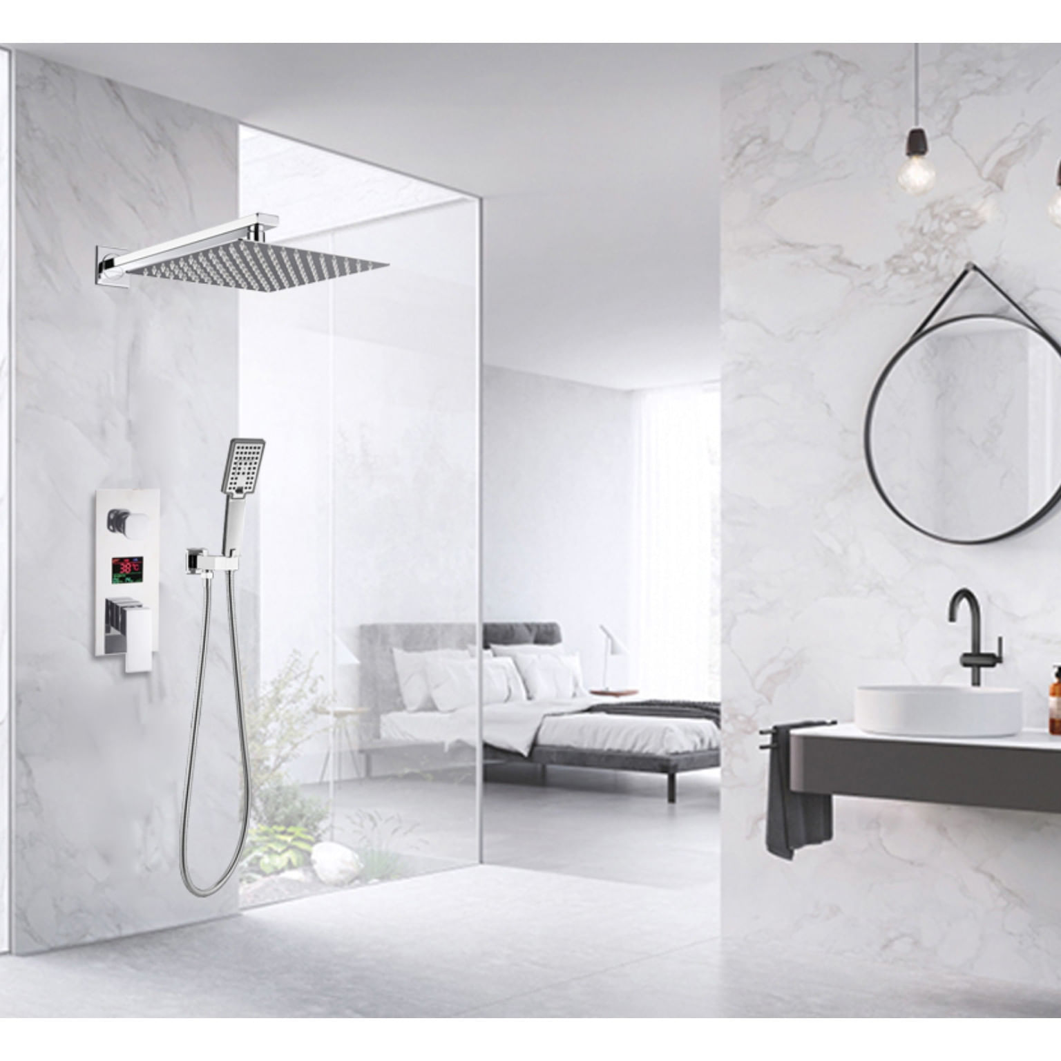 Set baterie dus, Blackswan, Tip M73.53 Smart, model crom, dimensiune 40 cm — imaginea 3