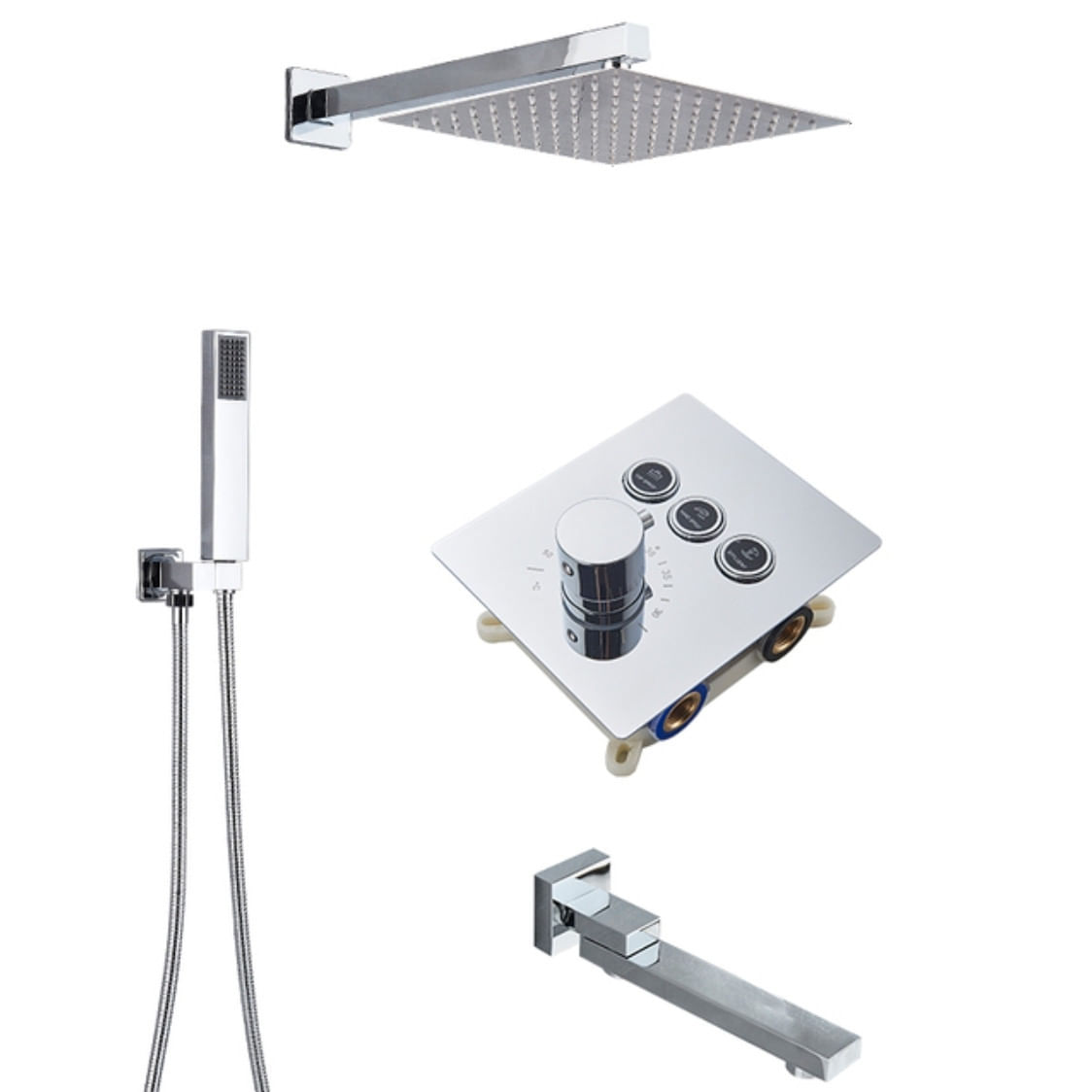 Set baterie dus, Blackswan, Tip M189, model crom, cu 3 cai, termostat si pipa mobila, dimensiune 30 cm — imaginea 2