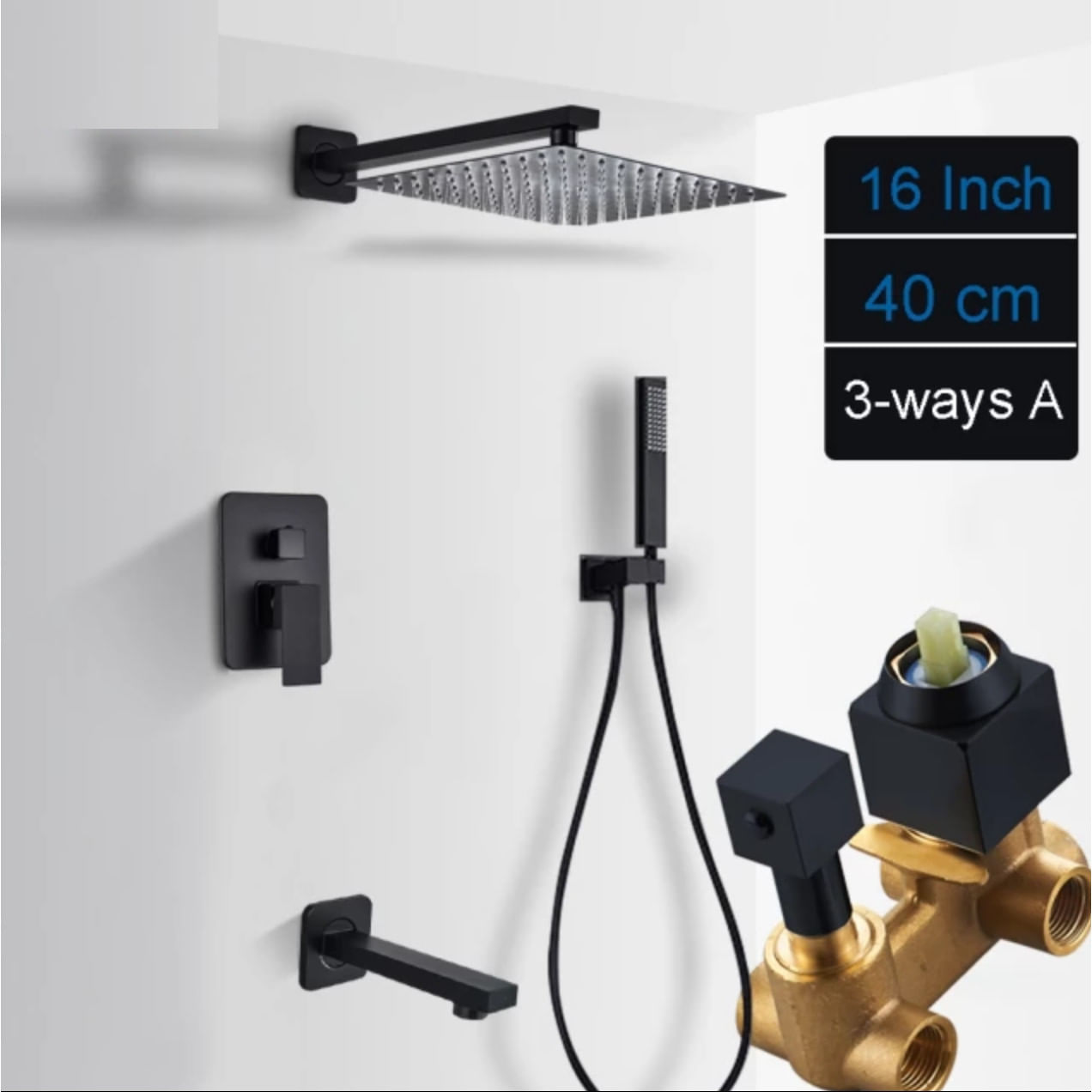 Set baterie dus, Blackswan, Tip M73.58, model negru mat, dimensiune 40 cm — imaginea 2