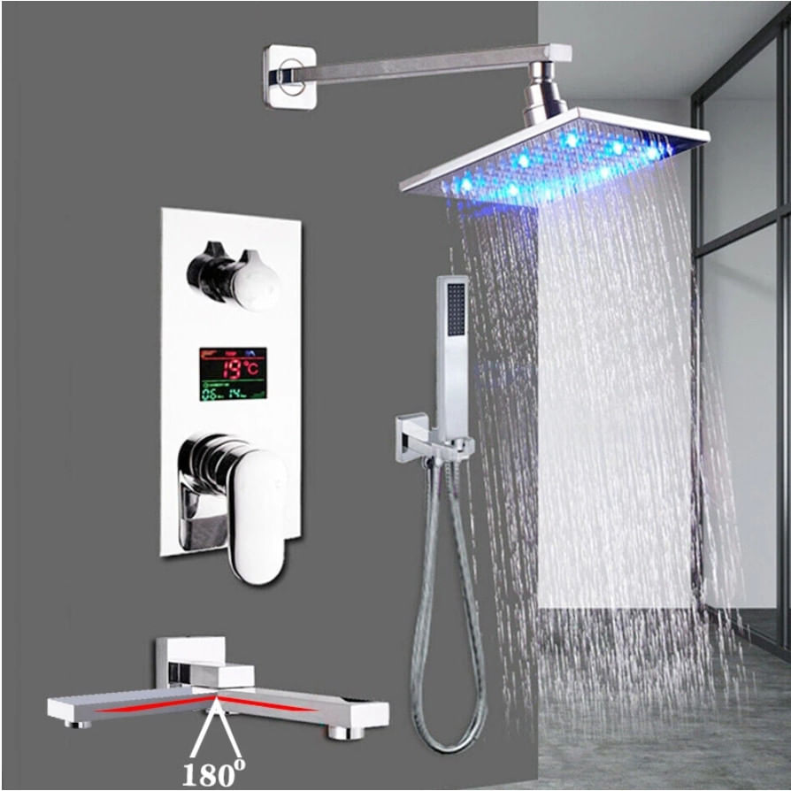 Set baterie dus, Blackswan, Tip M73.64 LED, model crom lucios, dimensiune 20 cm — imaginea 2