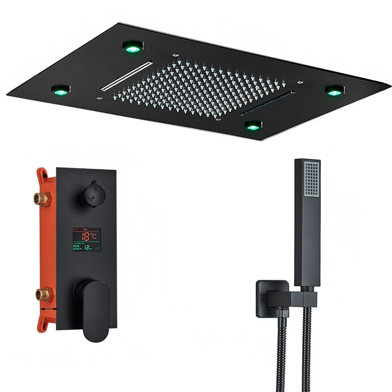 Set baterie dus, Blackswan, Tip M114, model SPA cu LED negru mat, dimensiune 50 cm — imaginea 3