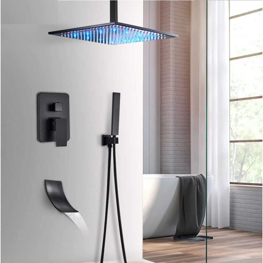 Set baterie dus, Blackswan, Tip M3.12 LED, model negru mat, dimensiune 30 cm — imaginea 2