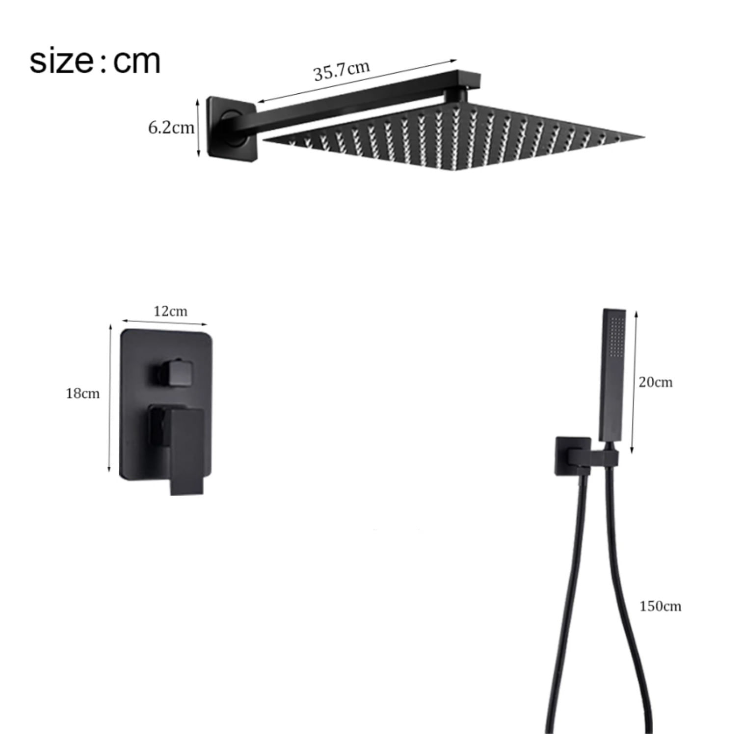 Set baterie dus, Blackswan, Tip M73.45, model negru mat, dimensiune 30 cm — imaginea 6