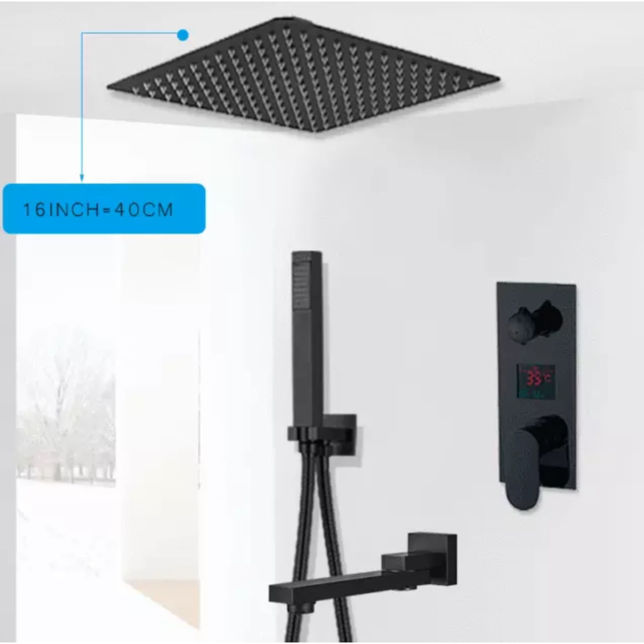 Set baterie dus, Blackswan, Tip M73.49, model smart negru mat, dimensiune 40 cm — imaginea 2