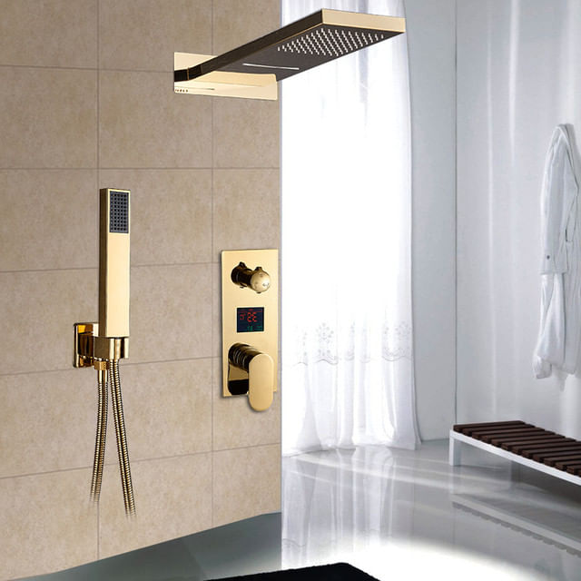 Set baterie dus, Blackswan, Tip M198, model auriu lucios, 3 cai, display si cap de dus cu 2 moduri, dimensiune 55 cm — imaginea 3