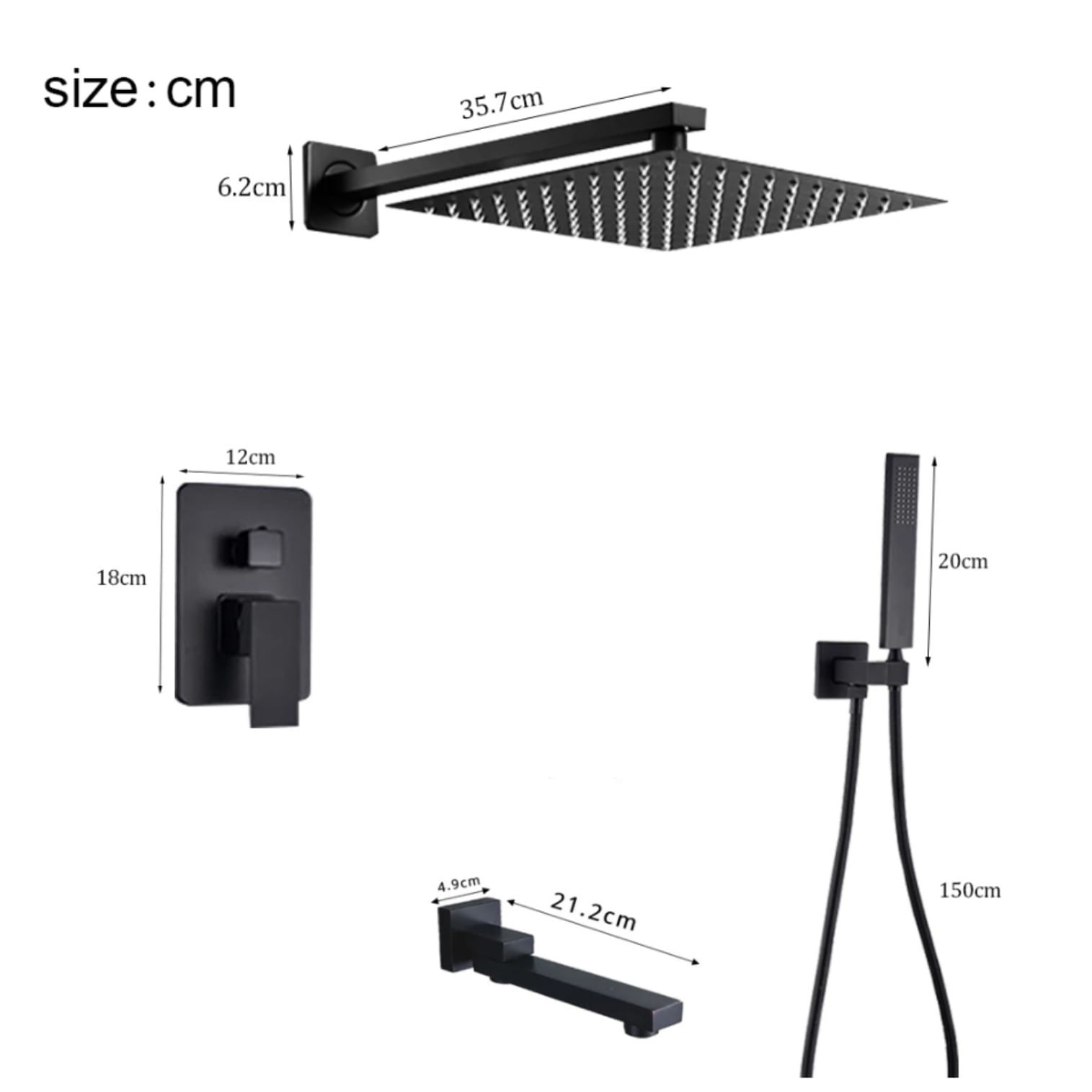 Set baterie dus, Blackswan, Tip M73.43, model negru mat, dimensiune 30 cm — imaginea 6