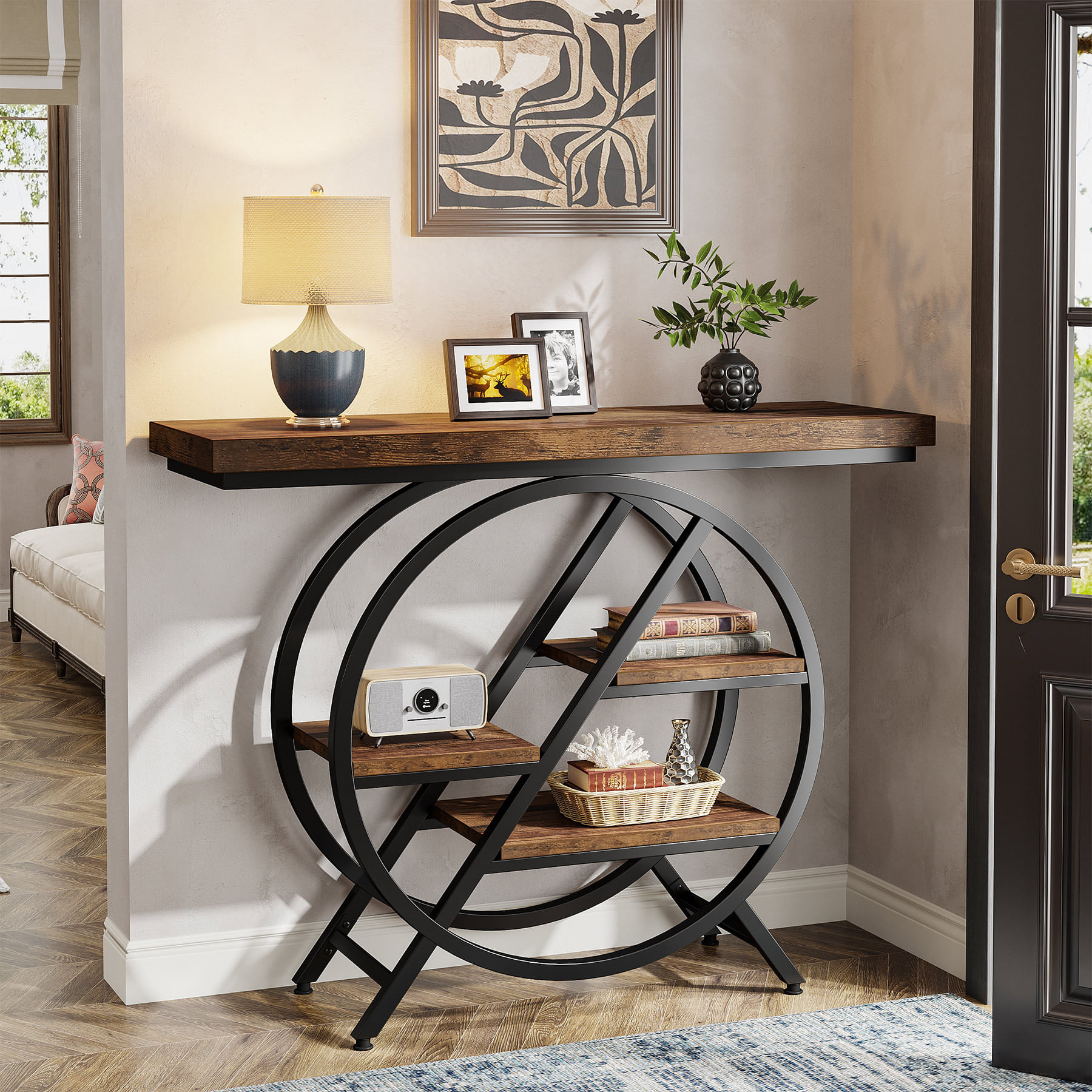 Masa Living/Hol, Blackswan Design Sofia 3, lemn maro/negru, 100x30x75cm — imaginea 2