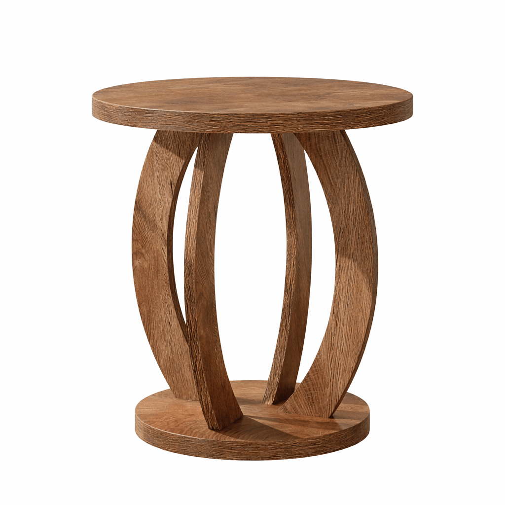 Masuta laterala rotunda, Blackswan Design Model Arco, finisaj natural, 50x50x60 cm