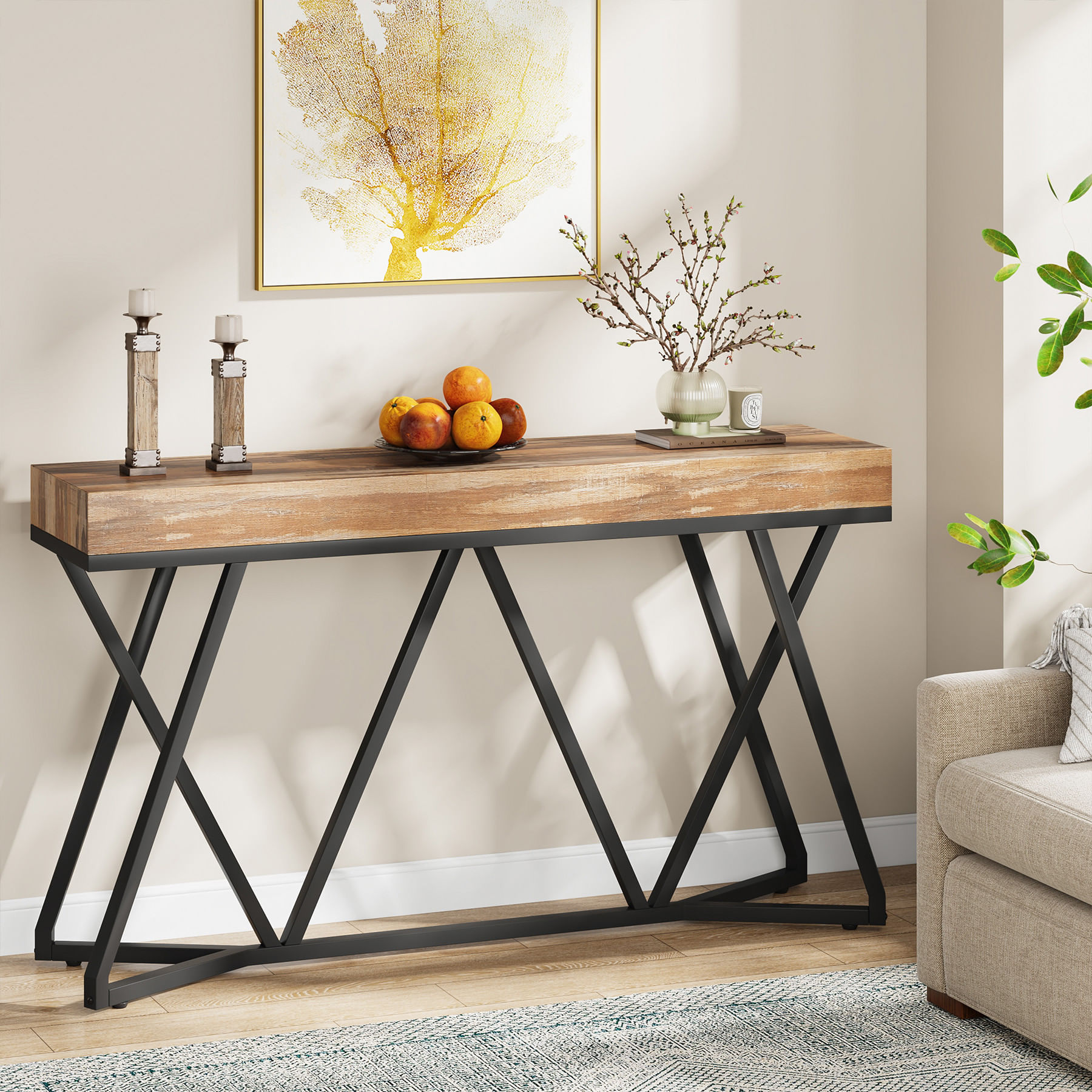 Masa Decor Living/ Hol, Blackswan Design Model X Line, lemn maro deschis, 140x30x90 cm — imaginea 2
