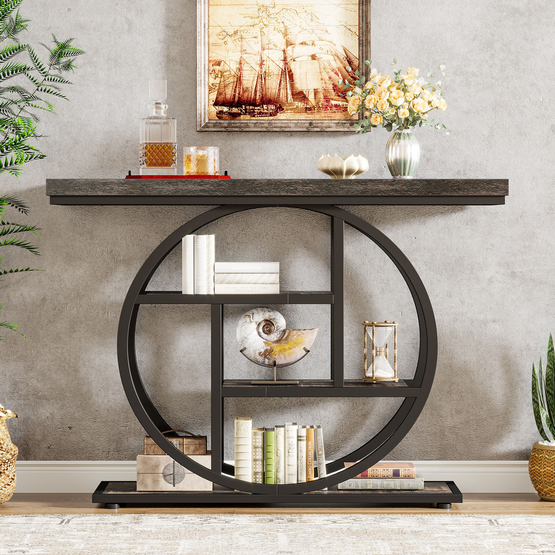 Masa Living/Hol, Blackswan Design Halley, lemn maro/negru, 100x30x80 cm — imaginea 2