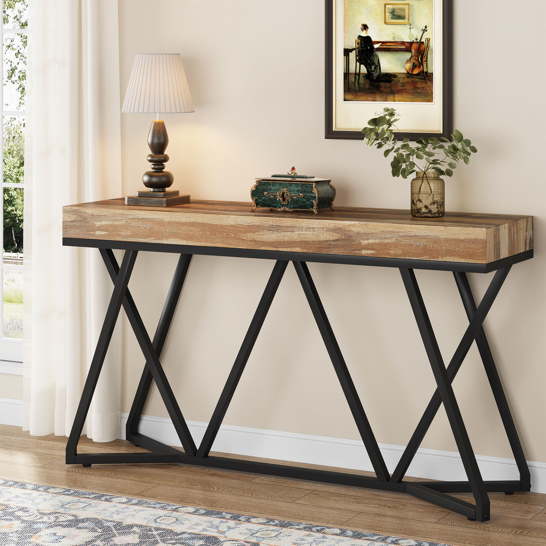 Masa Decor Living/ Hol, Blackswan Design Model X Line, lemn maro deschis, 140x30x90 cm — imaginea 3