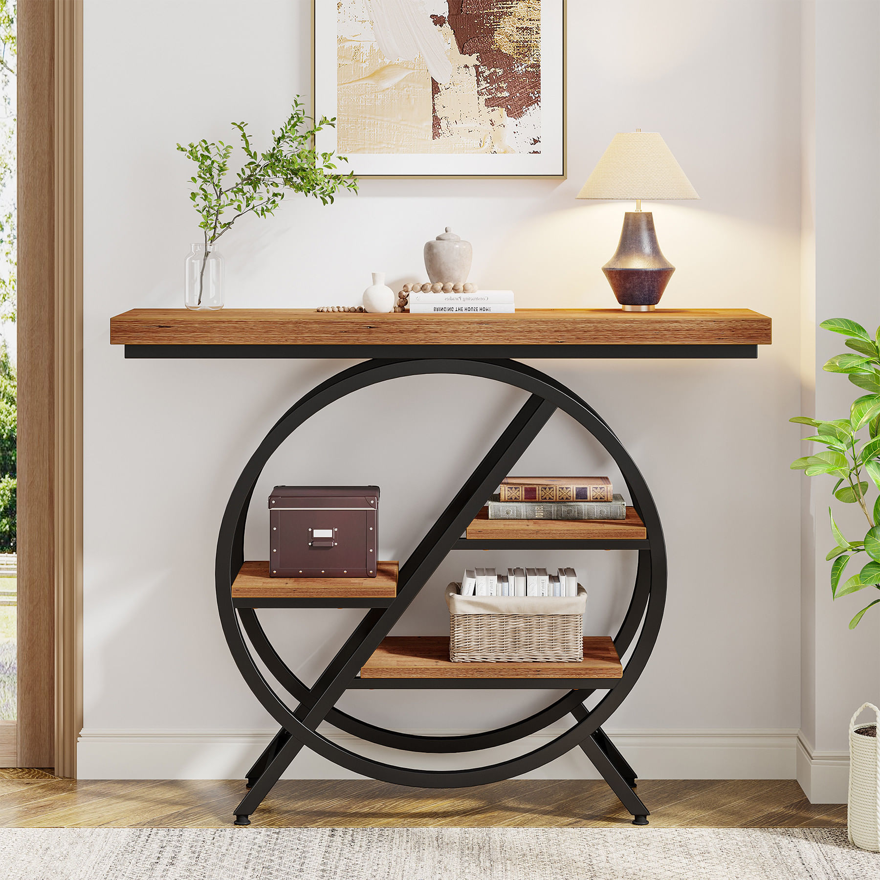 Masa consola Blackswan Design Sofia 6, lemn maro deschis/negru, 3 rafturi, 65x30x66.5 cm — imaginea 2
