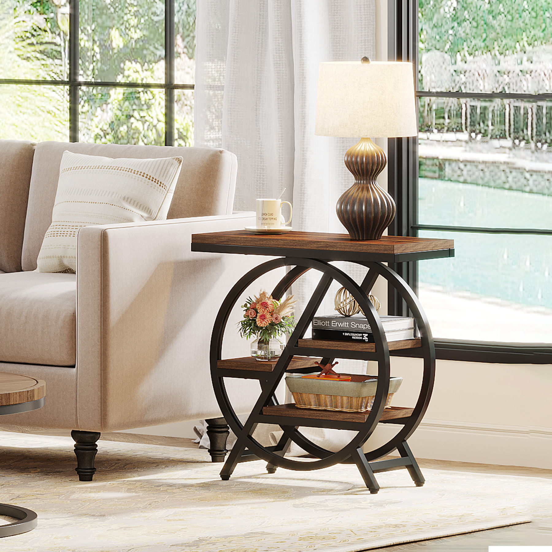 Masa Decor Living/Hol, Blackswan Design, Model Sofia 2, maro/negru, lemn si metal, 65cm — imaginea 3