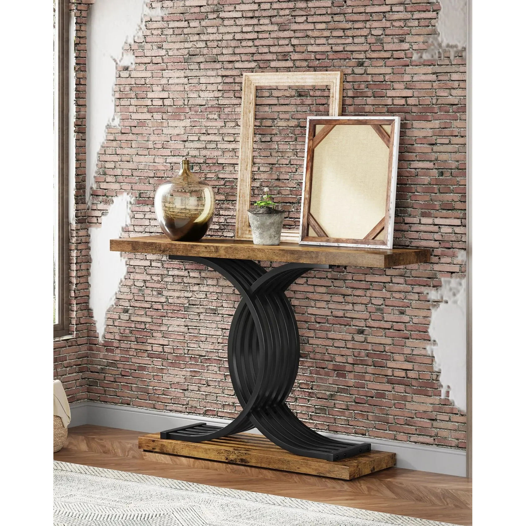 Masa Decor Living/ Hol, Model Fremingi maro/ negru, textura lemnoasa, 100 cm — imaginea 2