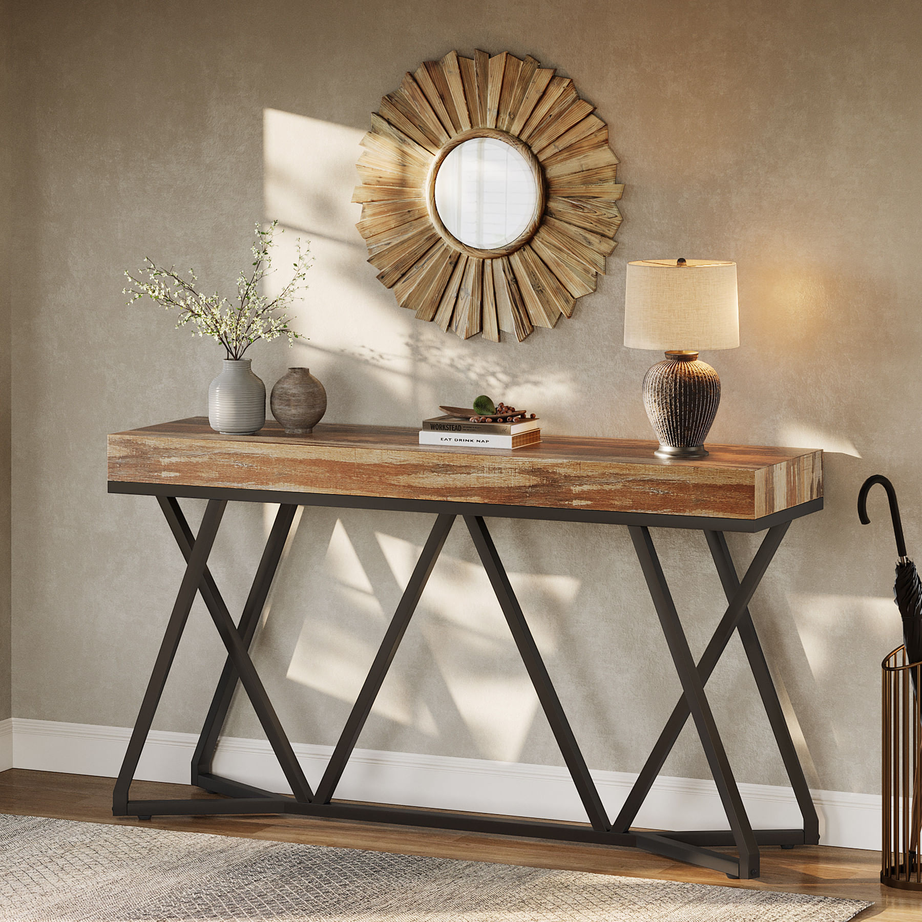 Masa Decor Living/ Hol, Blackswan Design Model X Line, lemn maro deschis, 140x30x90 cm — imaginea 4