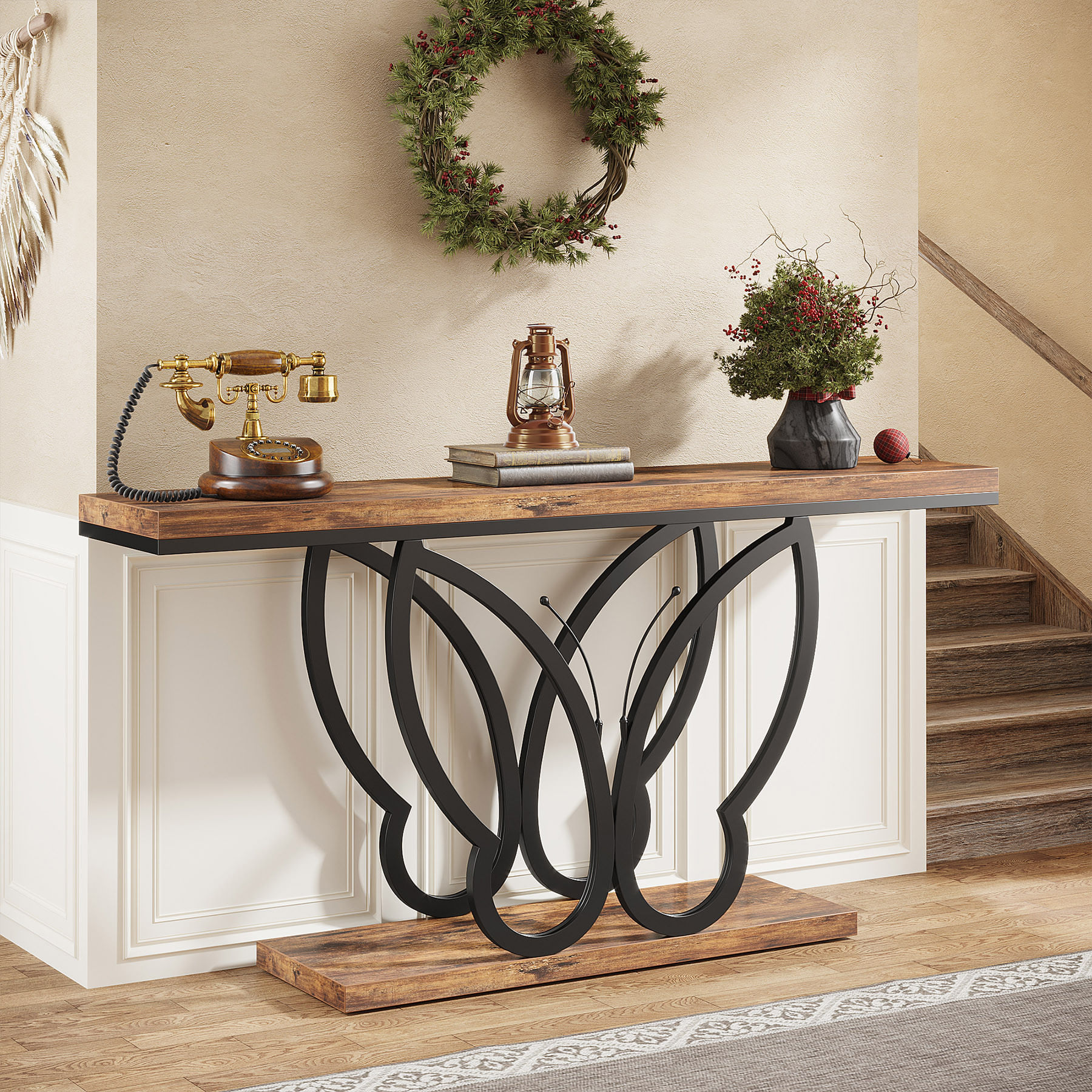 Masa consola Blackswan Design Butterfly, lemn maro/ negru, 140x30x80 cm, cadru metalic, design ingust — imaginea 2