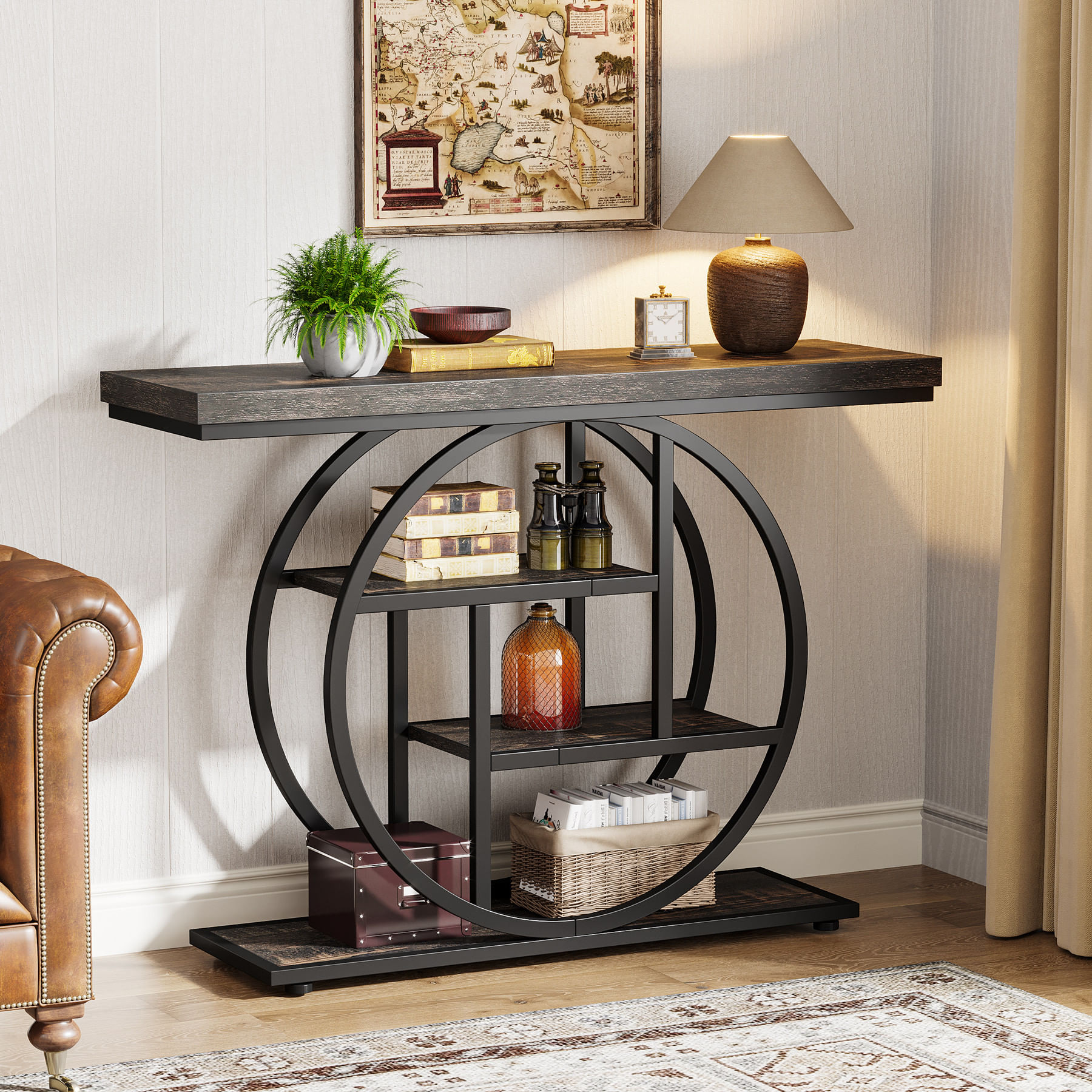 Masa Living/Hol, Blackswan Design Halley, lemn maro/negru, 100x30x80 cm — imaginea 4
