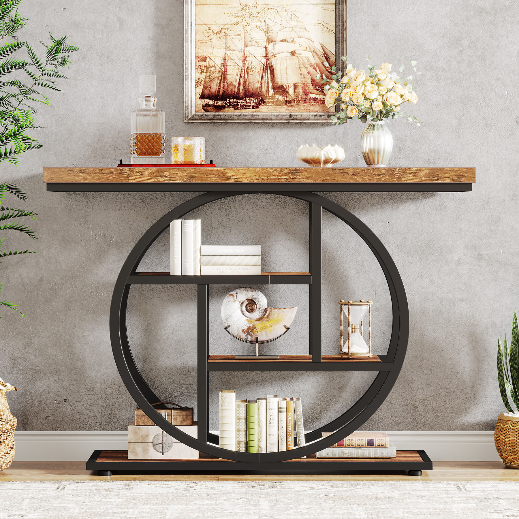 Masa Living/Hol, Blackswan Design Alana, lemn maro deschis/negru, 105x30x80 cm — imaginea 2