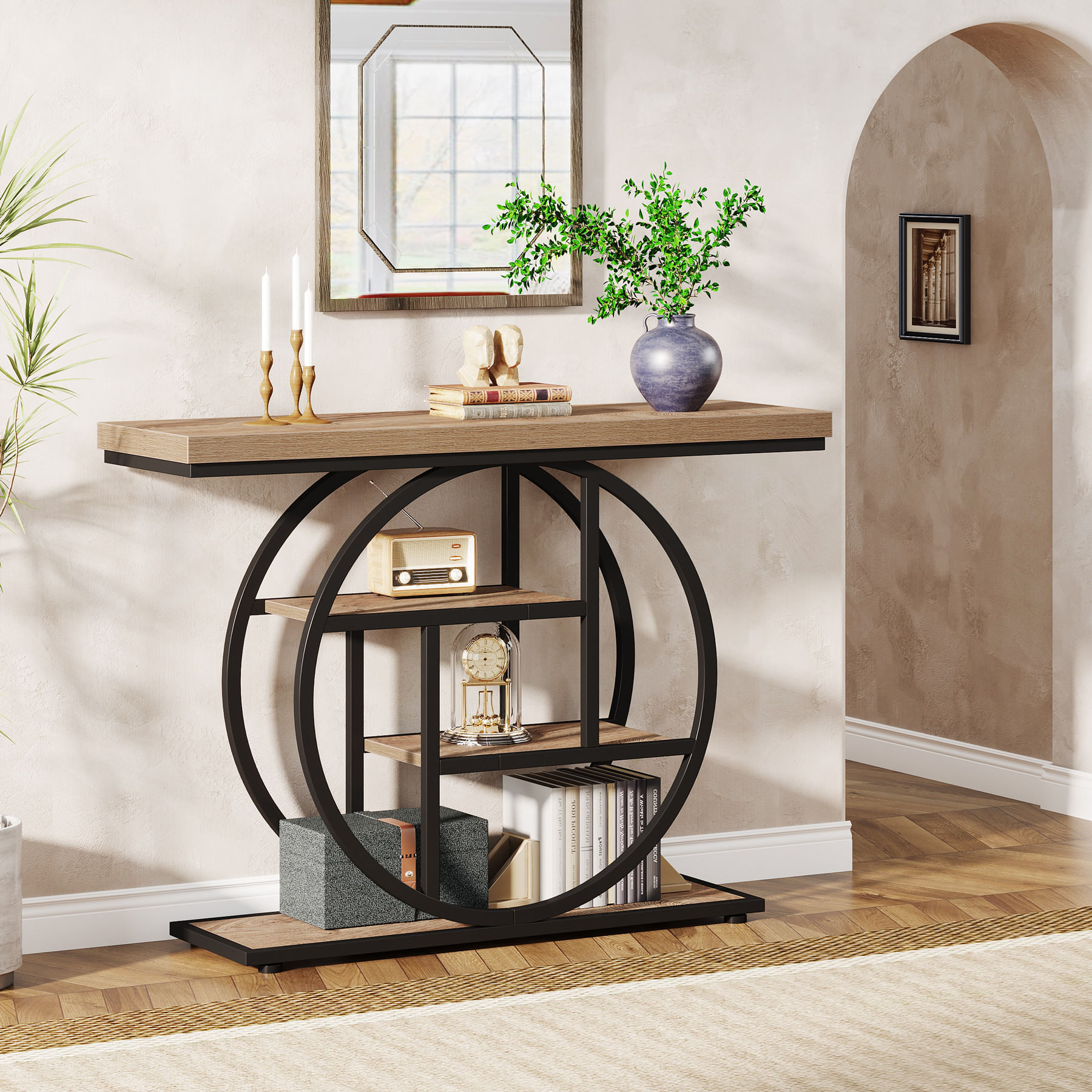 Masa Living/Hol, Blackswan Design Alana, imitatie marmura alba/ aurie, 105x30x80 cm — imaginea 4