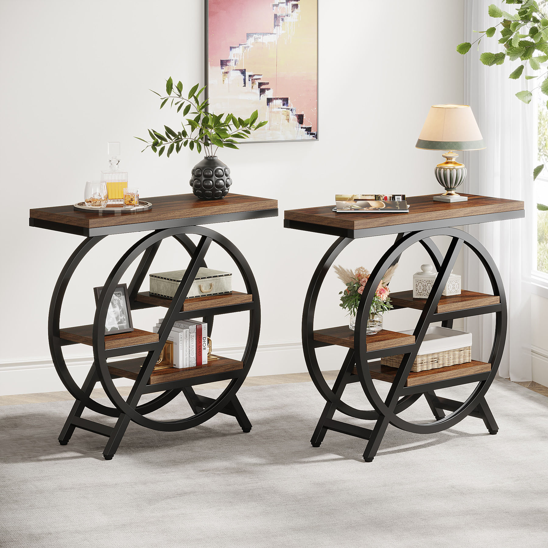 Masa Decor Living/Hol, Blackswan Design, Model Sofia 2, maro/negru, lemn si metal, 65cm — imaginea 5