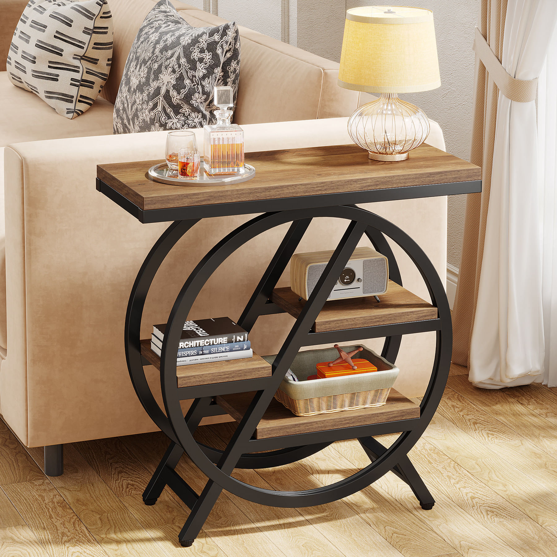 Masa laterala Blackswan Design Sofia, imitatie marmura/auriu, 3 rafturi, 65x30x66.5 cm — imaginea 2