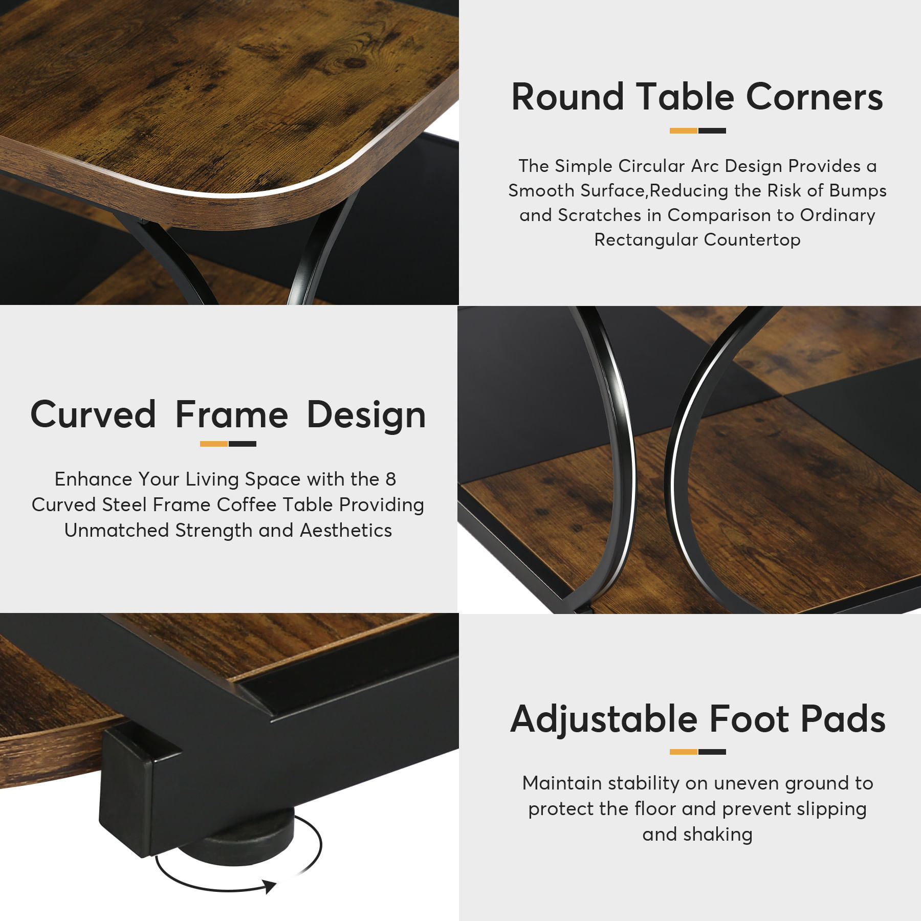 Masa Cafea/ Living, Blackswan Design Model Metro Square, maroniu/ negru, 120x120x50 cm — imaginea 5