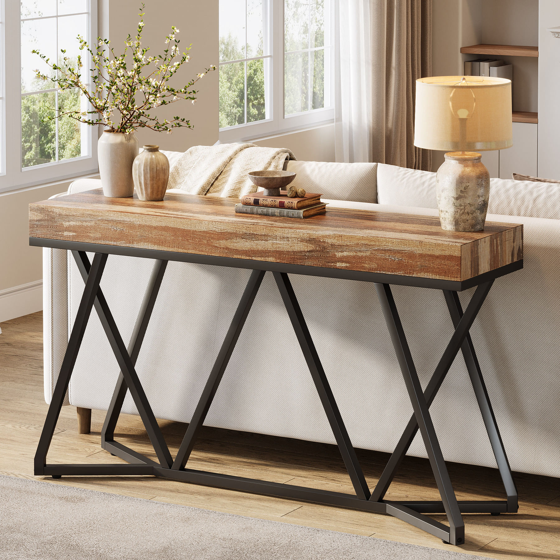 Masa Decor Living/ Hol, Blackswan Design Model X Line, lemn maro deschis, 140x30x90 cm — imaginea 5