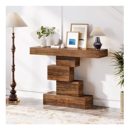 Masa consola Blackswan Design Vertigo, lemn maro inchis, 108x30x80 cm, design geometric modern, finisaj rustic — imaginea 4