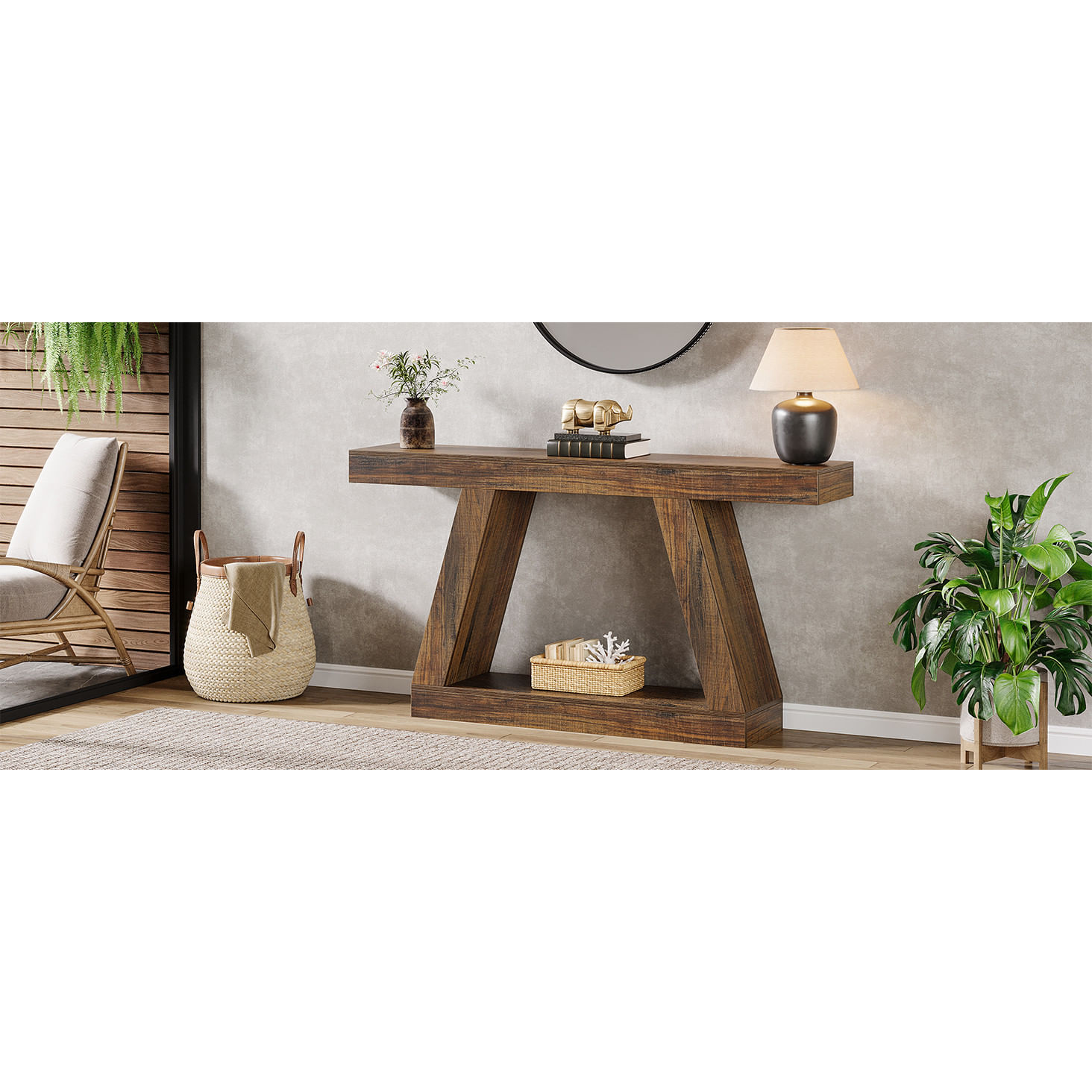 Masa Living/Hol, Blackswan Design Farmhouse M5, lemn gri deschis, 160x30x80 cm — imaginea 4