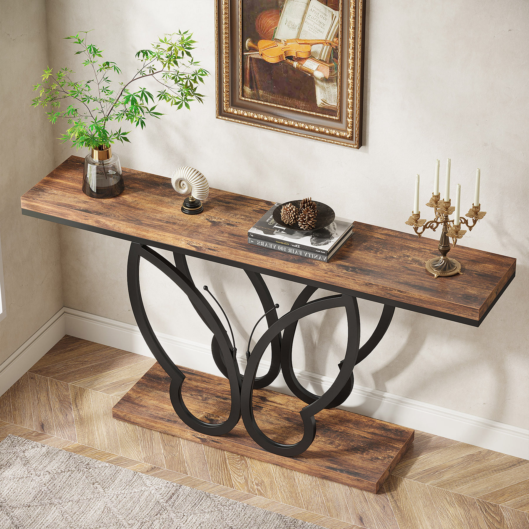 Masa consola Blackswan Design Butterfly, lemn maro/ negru, 140x30x80 cm, cadru metalic, design ingust — imaginea 4