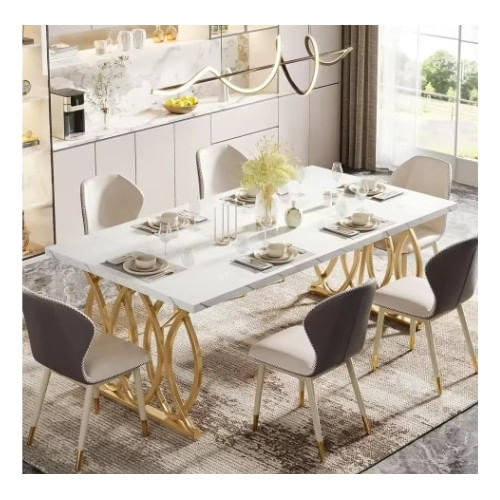 Masa Blackswan Design, alb/auriu, imitatie marmura, 160 cm — imaginea 3