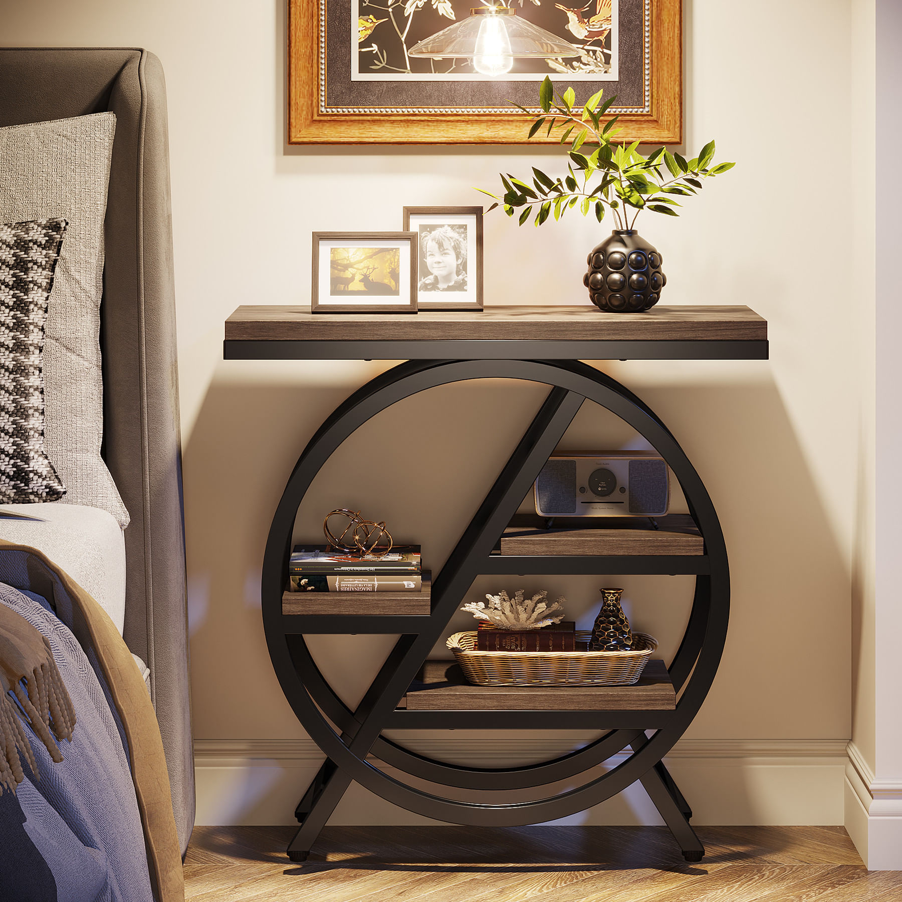 Masa Decor Living/Hol, Blackswan Design, Model Sofia 2, maro/negru, lemn si metal, 65cm — imaginea 6