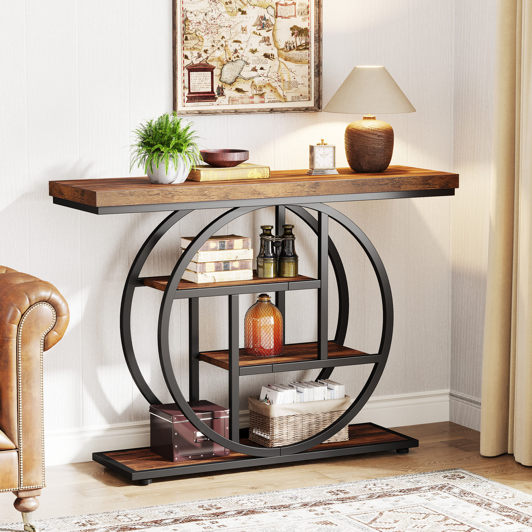 Masa Living/Hol, Blackswan Design Alana, lemn maro deschis/negru, 105x30x80 cm — imaginea 4
