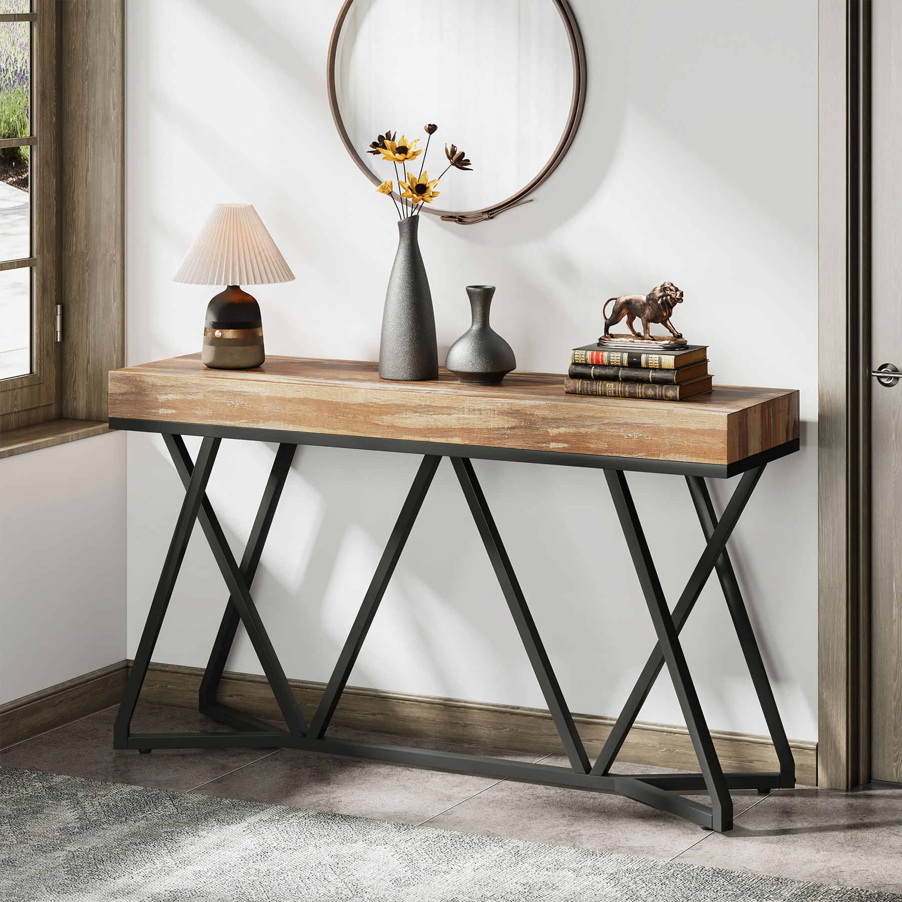 Masa Decor Living/ Hol, Blackswan Design Model X Line, lemn maro deschis, 140x30x90 cm — imaginea 6